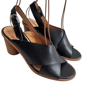 Madewell The Ruthie sandals black leather criss cross ankle strap high heel 9